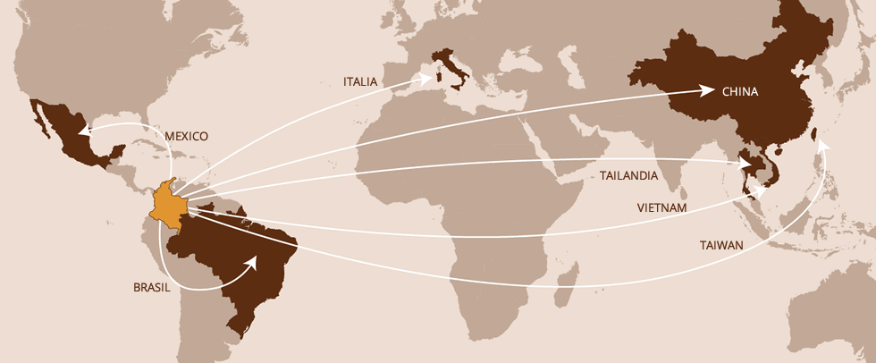Ospina Grasas y Pieles exportamos a mexico, brazil, china, italia, tailandia, vietnam, taiwan